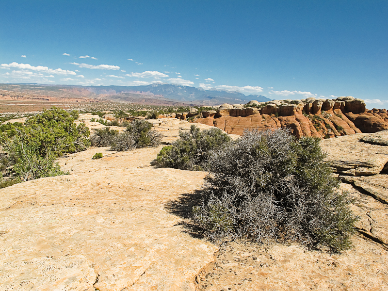 Hiking in the desert backcountry in Arches